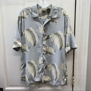 Axist 100% silk short sleeve hawaiian button down shirt men's large